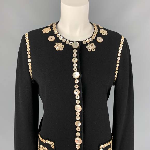 Vintage CHEAP and CHIC by MOSCHINO Black Wool Applique Jacket - Picture 2 of 7